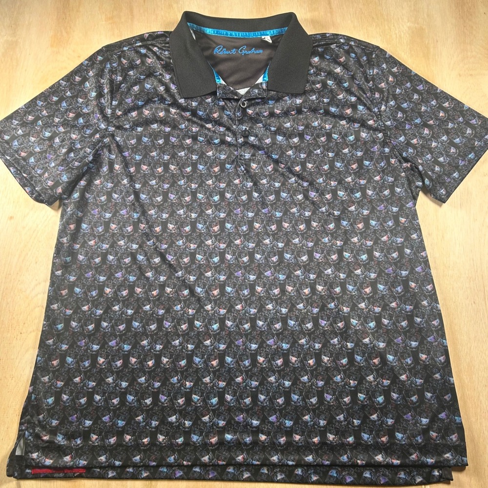 Robert Graham Mens 3XL Classic Fit Whiskey Glass Print Polo Shirt Black